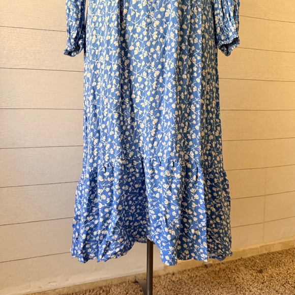 Reformation Mica Floral Print Midi Dress Long Sleeve Square Neck Blue Size 4 - Picture 7 of 11